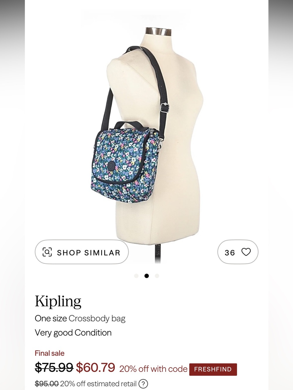 Kipling Navy Floral lunch bag - Picture 4 of 4